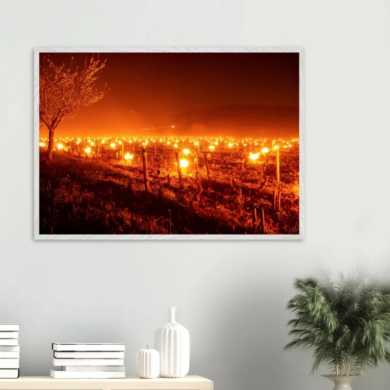 Photo art déco vignes et vins – tirage limitée encadrée en bois – Lumière matinale Photo d\'art déco d\'artiste auteur encadré en bois premium chêne frêne papier épais premium FSC